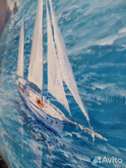 Картина маслом море корабль яхта