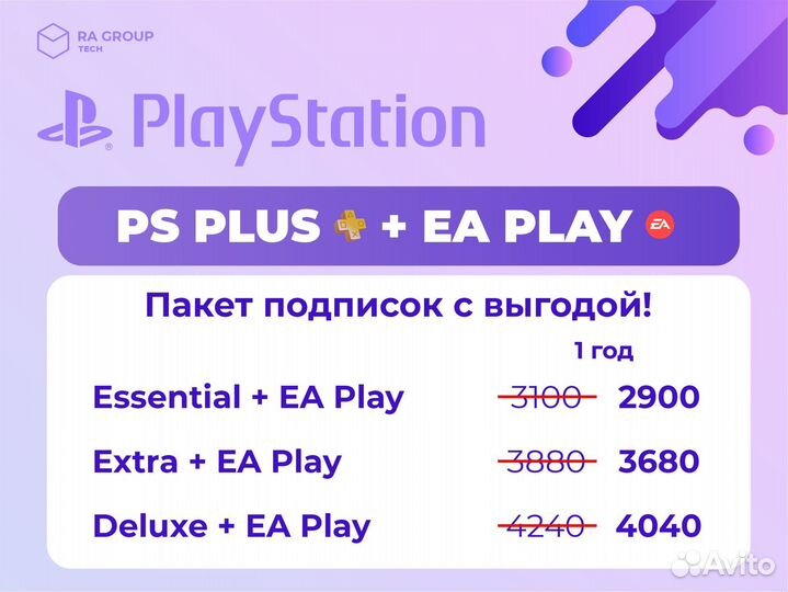 Пакет подписок PS Plus + EA Play пс плюс на PS4/5