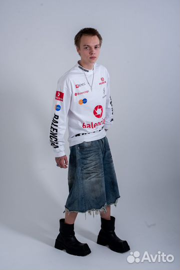 Лонгслив Balenciaga 24SS White Multi Logo унисекс