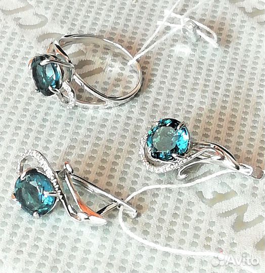 Серьги, кольцо серебро кварц разм.17,0 С593