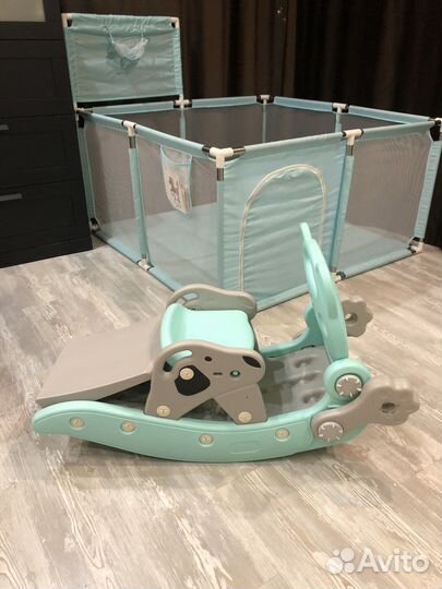 Детская горка и качели бу. Манеж -1000