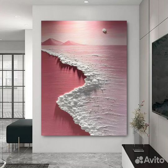 Интерьерная картина маслом розовый пейзаж Море
