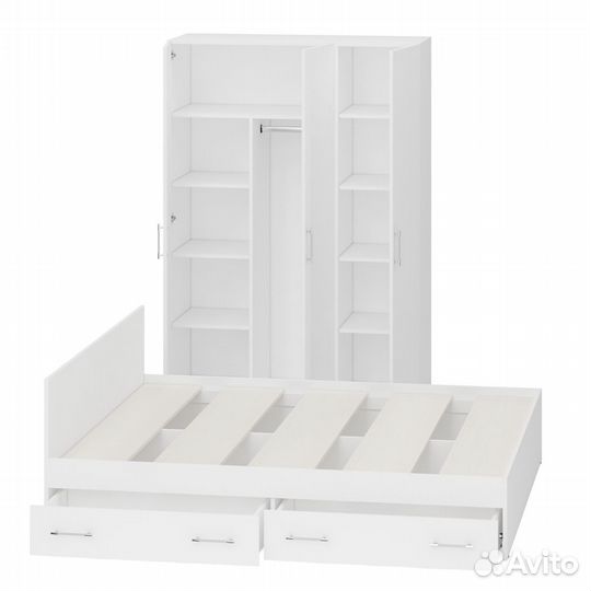 Спальный гарнитур белый № 1 Стандарт с кроватью 1800 с ящиками, цвет белый, спальное место 1800х2000