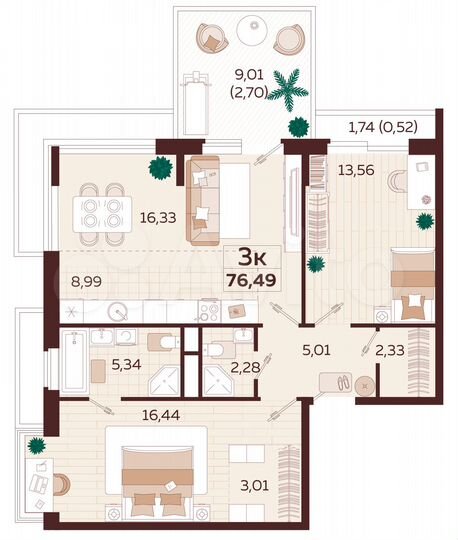 3-к. квартира, 76 м², 4/6 эт.