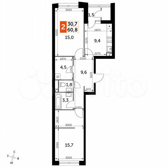 2-к. квартира, 60,8 м², 20/28 эт.