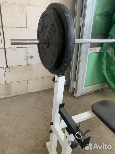 Стойка для штанги, штанга, скамья