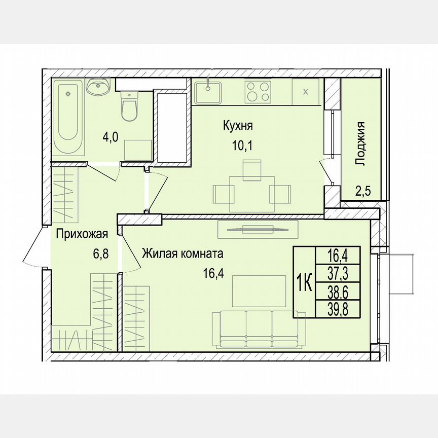 1-к. квартира, 38,7 м², 1/25 эт.