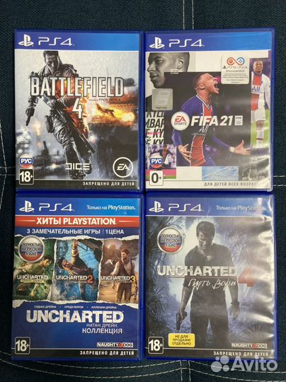 Fifa 21, Battlefield 4, Uncharted 1, 2, 3, 4
