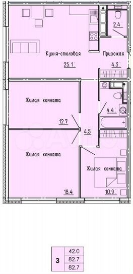 3-к. квартира, 82,7 м², 3/18 эт.