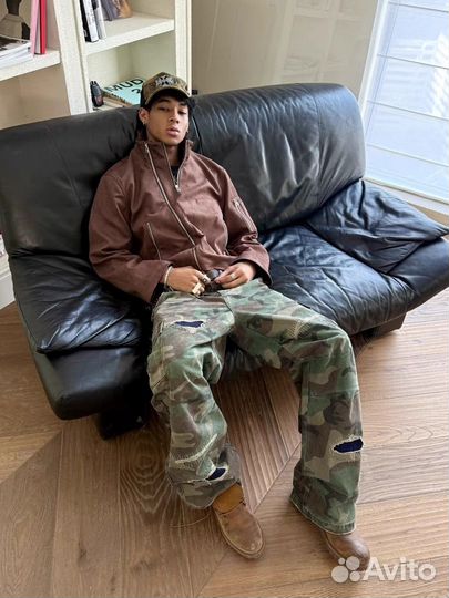 Винтажные камуфляжные брюки/дж. с низкой посадкой