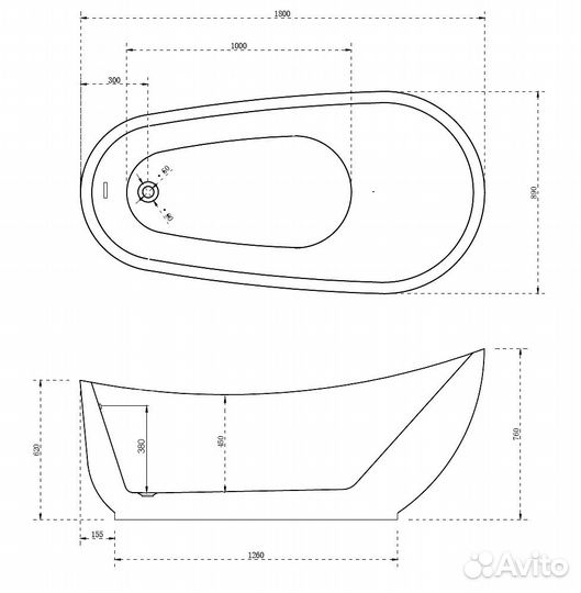 Акриловая ванна белая