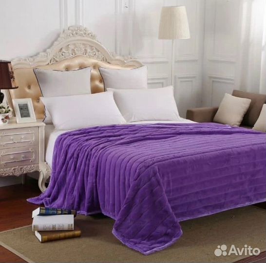 Плед покрывало 220 240 велсофт с 3D полоской