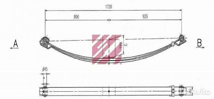 Рессора передняя 809 Mercedes 2-х листовая