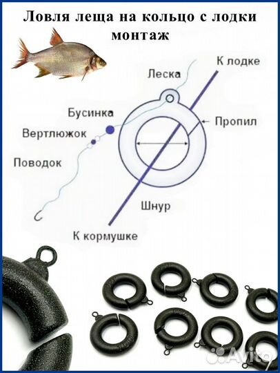 Грузило для рыбалки кольцо с ухом и пропилом