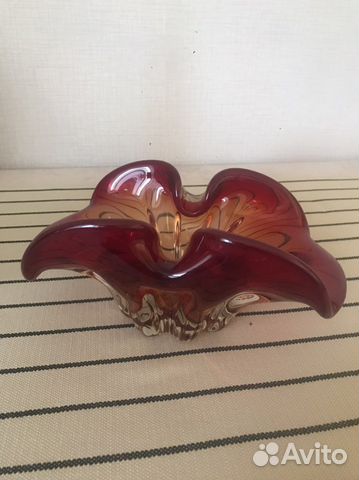 Ваза, конфетница цветное стекло гнутое, СССР