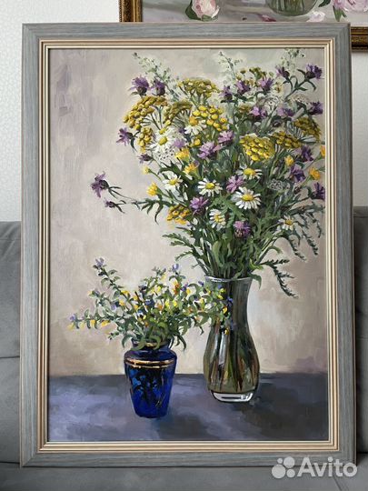 Картина маслом букет полевых цветов