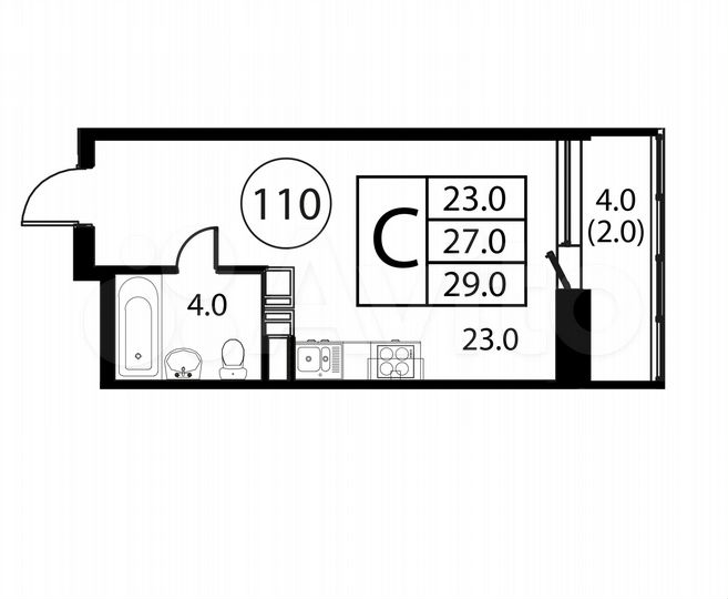 Квартира-студия, 29 м², 2/12 эт.