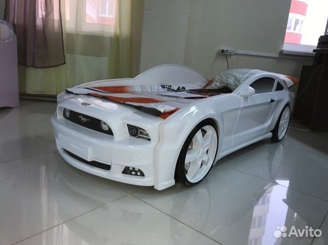 Кровать-машина Мустанг 3D белый