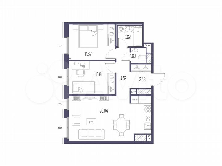 2-к. квартира, 61,1 м², 10/10 эт.