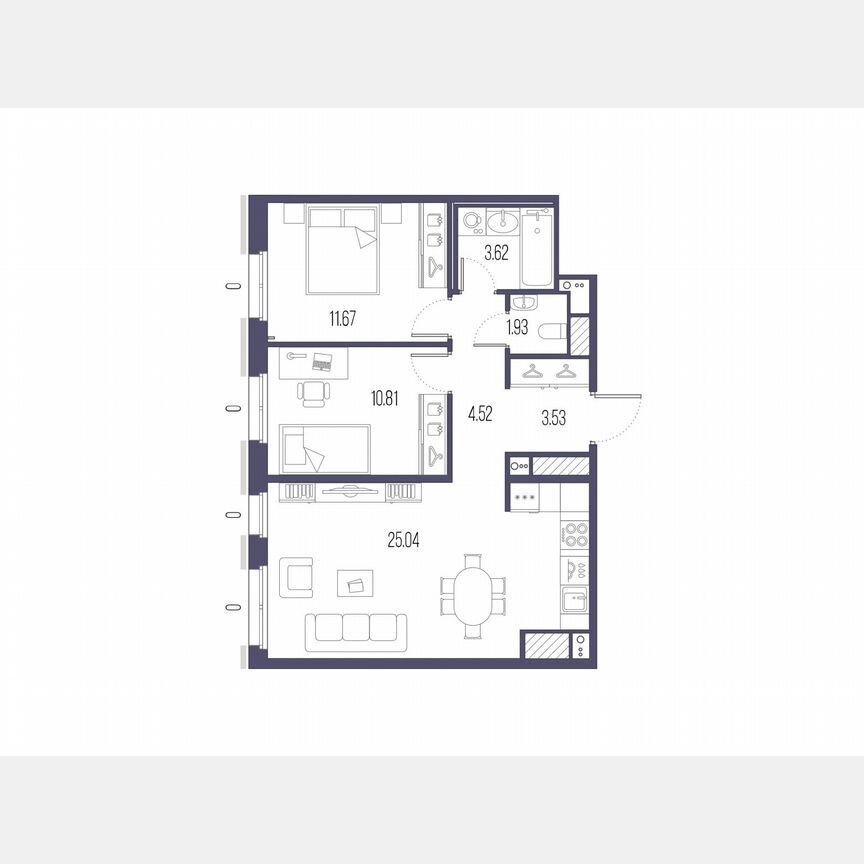 2-к. квартира, 61,1 м², 10/10 эт.