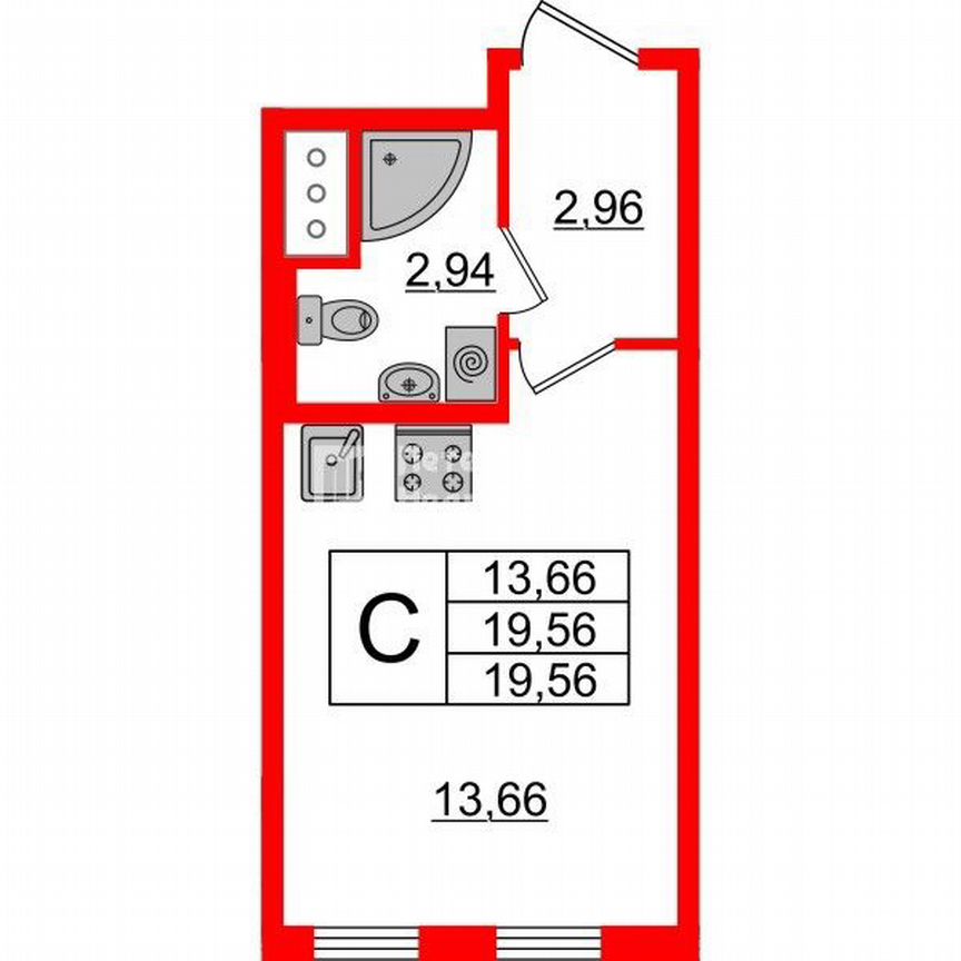 Квартира-студия, 19,6 м², 14/15 эт.