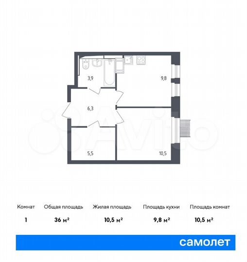 1-к. квартира, 36 м², 10/10 эт.