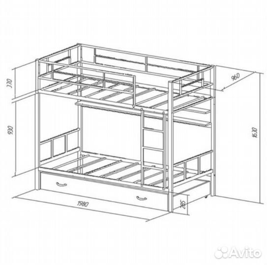 Двухъярусная кровать металлическая