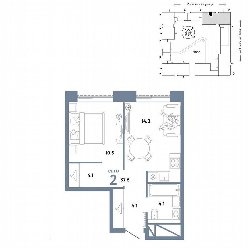 1-к. квартира, 37,6 м², 32/38 эт.