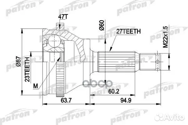 ШРУС наружн лев к-кт A:27 B:23 D:60 ABS:47