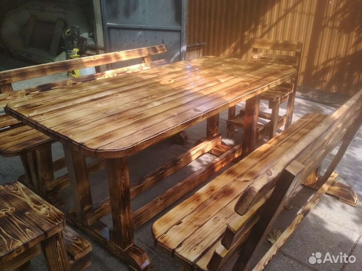 Стол и лавочки из массива сосны