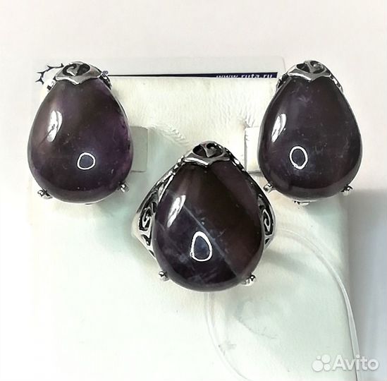 Серьги, кольцо серебрение аметист разм.18,0 С623