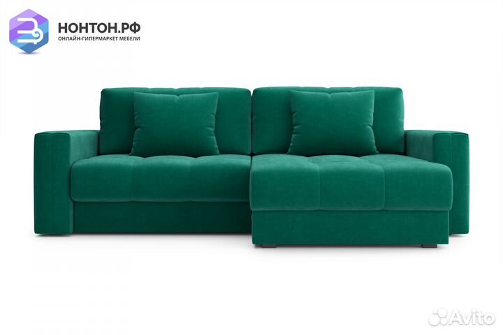 Диван угловой тик-так Монарх изумрудный