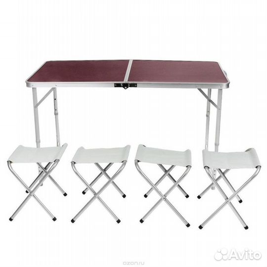 Стол раскладной + 4 стула (алюминий) 120х60х70
