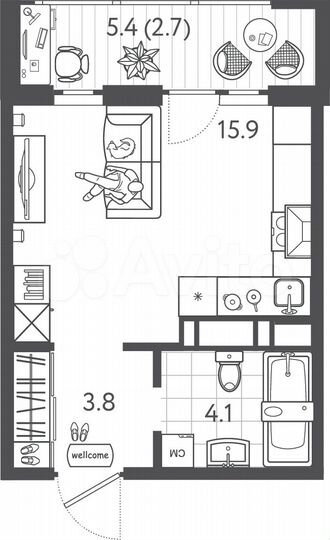 Квартира-студия, 26,5 м², 12/24 эт.