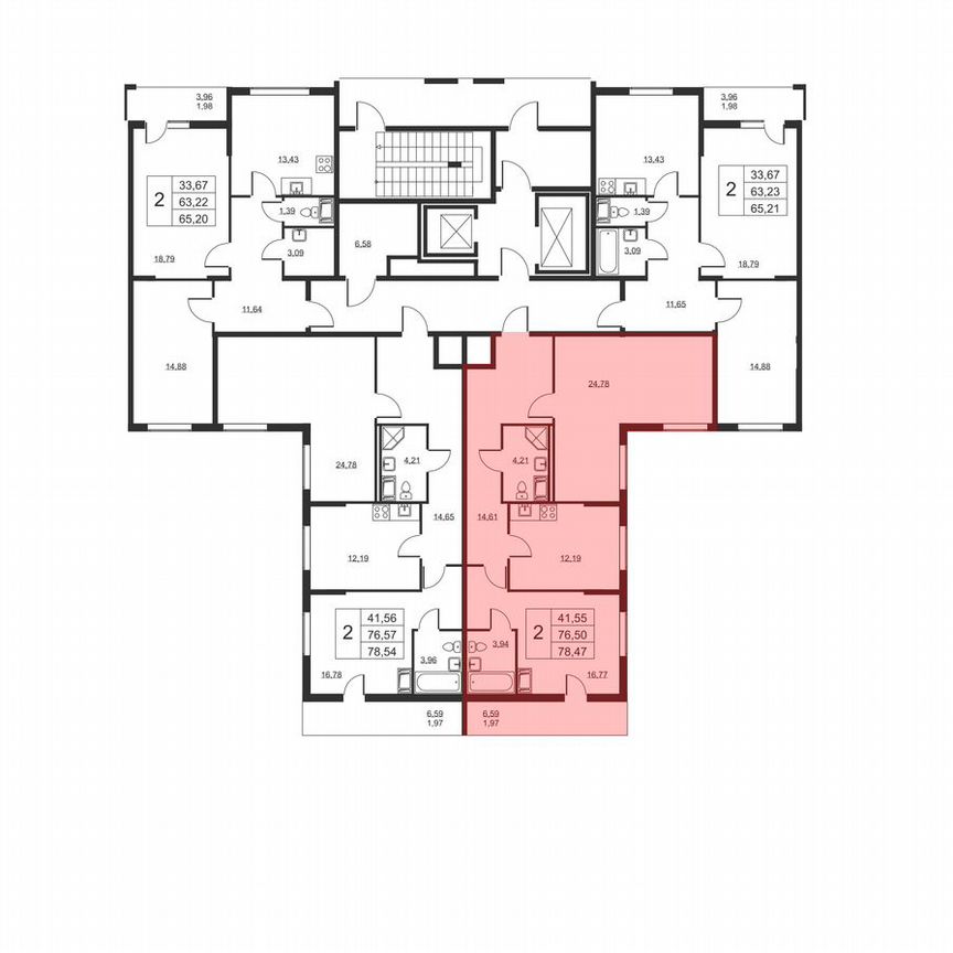 2-к. квартира, 78,5 м², 7/19 эт.