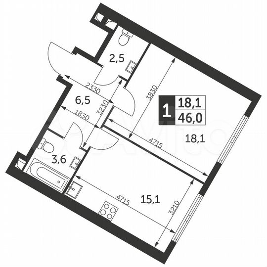 1-к. квартира, 46 м², 24/47 эт.