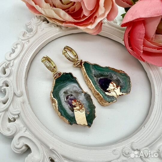 Серьги со срезом агата