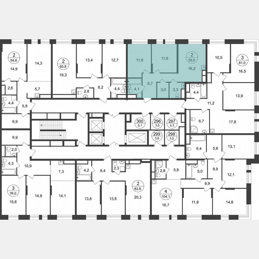 2-к. квартира, 58,8 м², 22/22 эт.