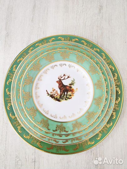 Набор тарелок Охота Зеленая Китай 6 штук