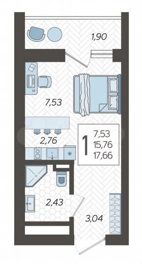 Квартира-студия, 17,6 м², 3/24 эт.