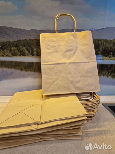 Крафт пакеты бумажные с ручками 25х22х12 - 25 шт