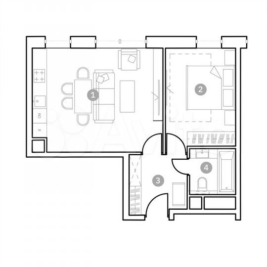 2-к. апартаменты, 44,3 м², 4/20 эт.