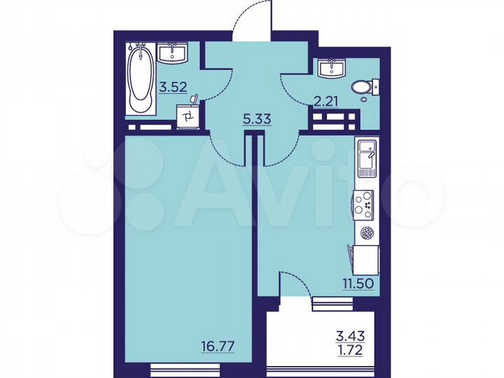 1-к. квартира, 41,1 м², 17/18 эт.