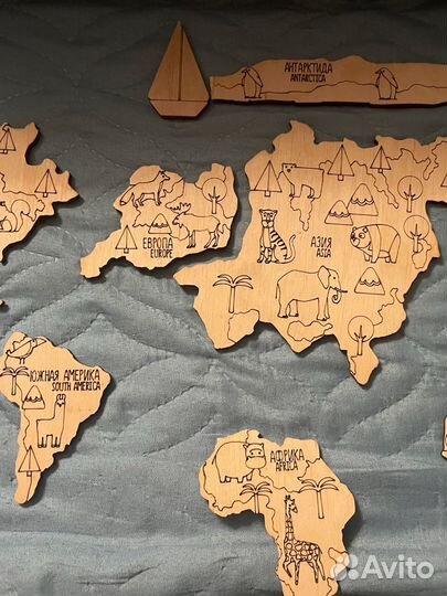 Материки деревянная детская карта