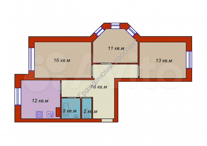 3-к. квартира, 72,9 м², 1/6 эт.