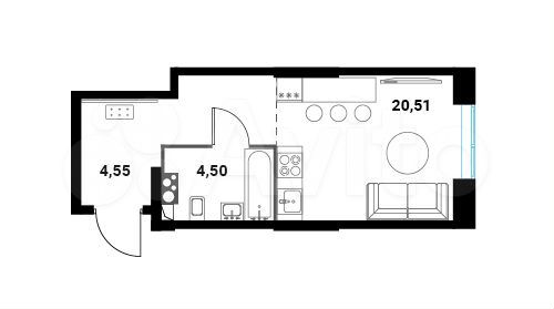 1-к. квартира, 29,6 м², 3/28 эт.