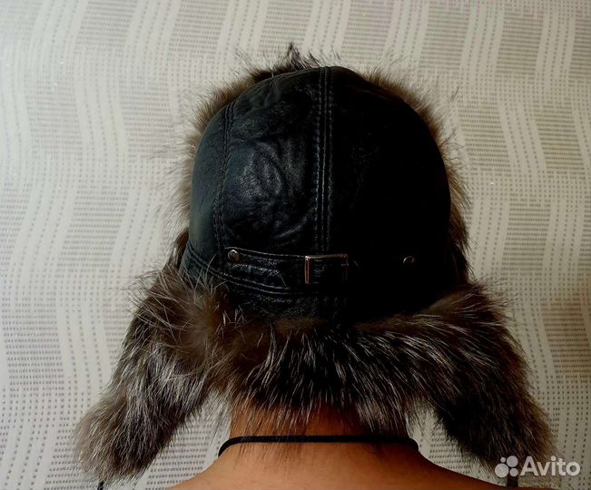Шапка натуральная кожа, натуральный мех