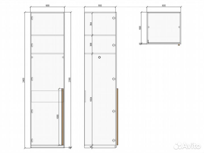 Шкаф распашной однодверный №12(дуб). 600х2400