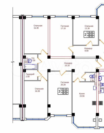 3-к. квартира, 98,4 м², 7/8 эт.