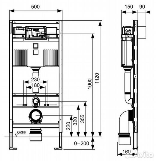 Инсталляция для унитаза Tecebase 2.0 c черной кноп